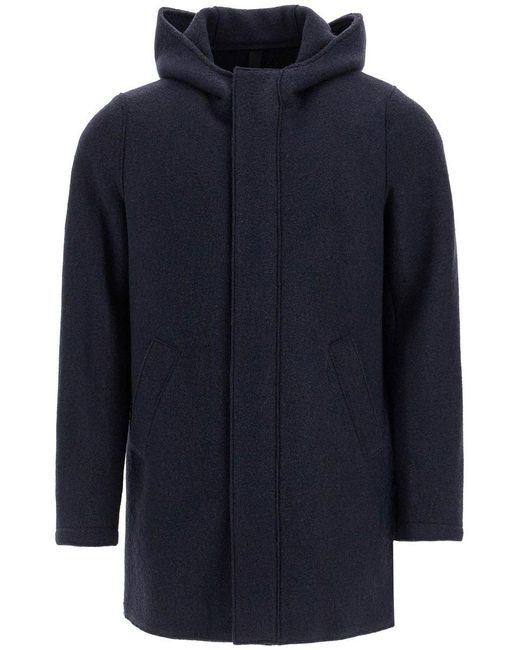 Harris Wharf London Blue Hooded Wool Coat for men