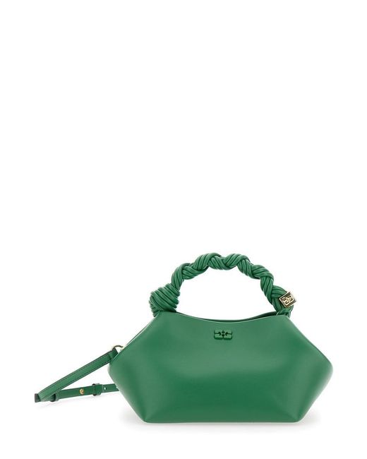 Ganni Green Bou' Handbag With Butterfly Logo And Hand-Braided Strands