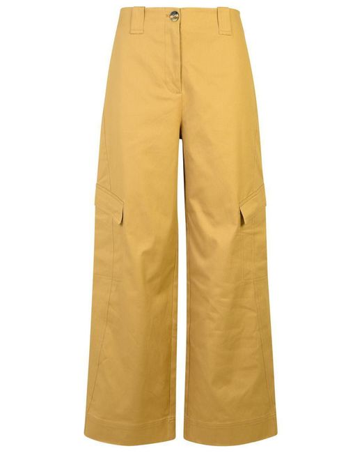 Ganni Yellow 'Herringbro' Cotton Pants