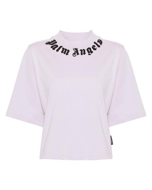 Palm Angels Pink Logo-Print Cotton T-Shirt