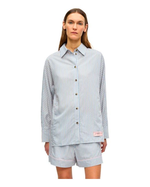 Ganni Blue Soft Chambray Striped Shirt