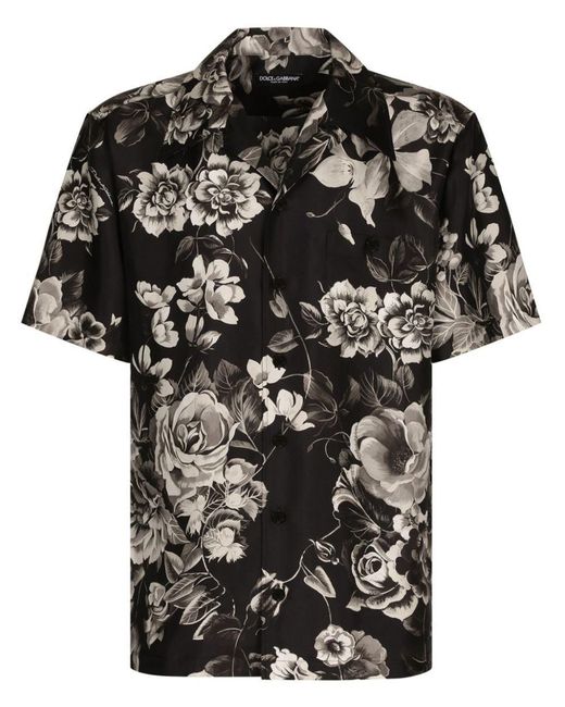 Dolce & Gabbana Black Flower Print Silk Shirt for men