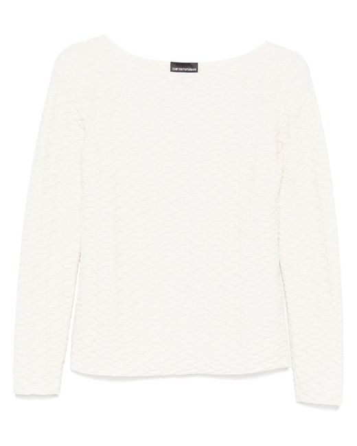 Emporio Armani White Jacquard Boat-Neck Top