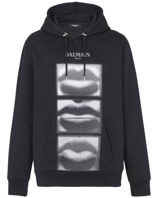 Balmain Gray Lips Print Hoodie for men