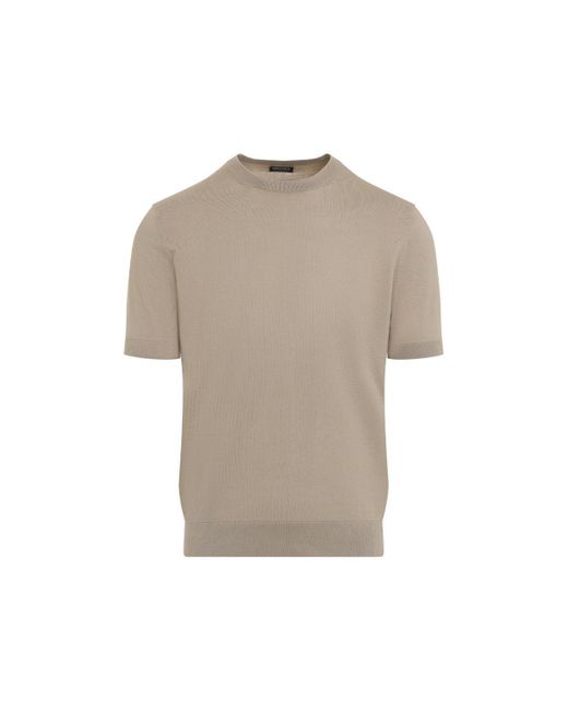 Zegna Natural Nude Cotton Sweater With Classic Crew Neckline And Ribbed Detailing for men