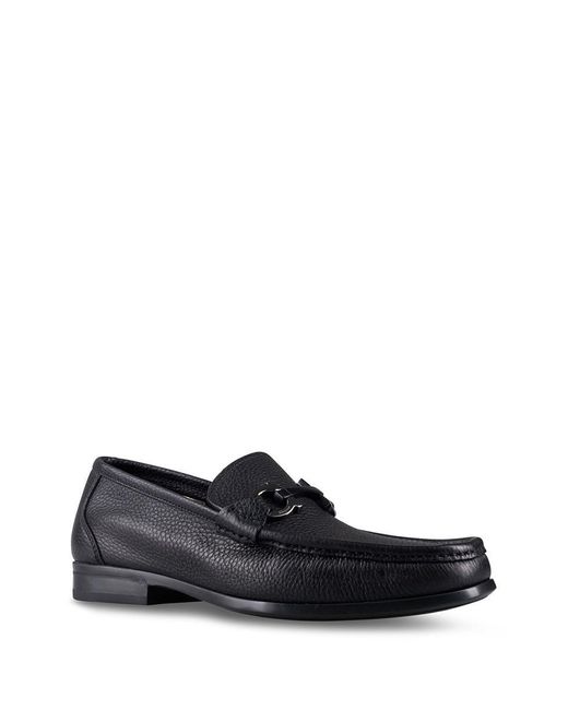 Ferragamo Blue Grained Leather Gancini Loafers Shoes for men