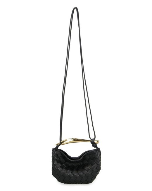 Bottega Veneta Black Mini Sardine Lambskin Crossbody With-Tone Handle