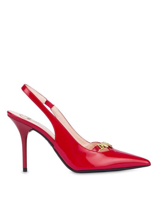 Love Moschino Pink Glossy Leather Slingback With Logo Plaque