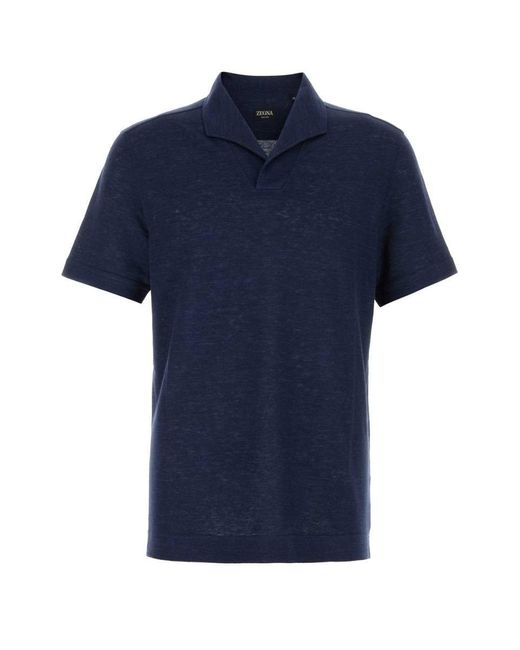 Zegna Blue Linen Polo Shirt for men