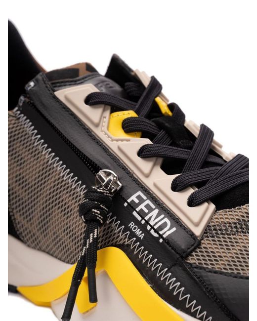 Fendi Black Lycra And Leather Flow Slip On Sneakers Shoes for men