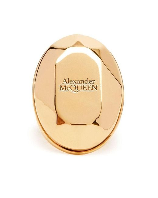 Alexander McQueen Metallic Stone Logo Ring