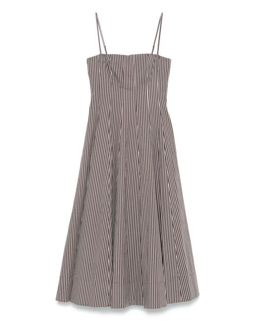 Staud Brown Wylie Micro Stripe Dress Dark Oak