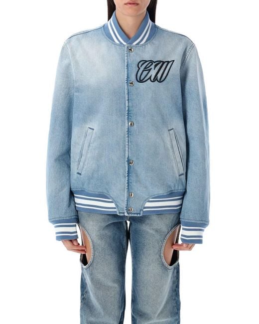 Off-White c/o Virgil Abloh Blue Denim Varsity Jacket