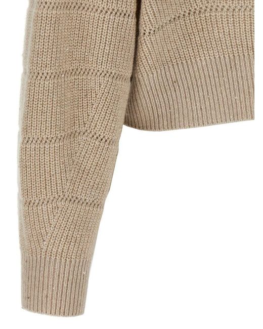 Brunello Cucinelli Natural 'Rustic Dazzling Net' Cropped Sweater
