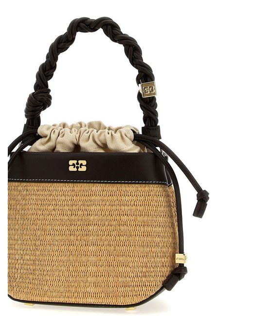 Ganni Black 'Bou Bucket Bag' Shoulder Bag With Braided Handle And Drawstring Closure
