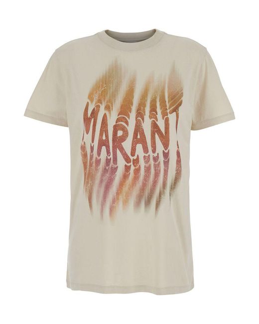Isabel Marant White 'Zoeline' Crewneck T-Shirt With Maxi Logo Print On The Front