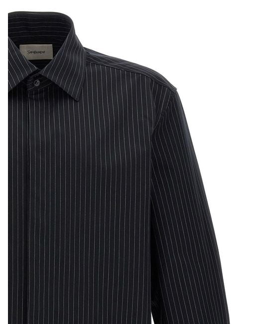 Saint Laurent Blue Cassandre Striped Shirt for men