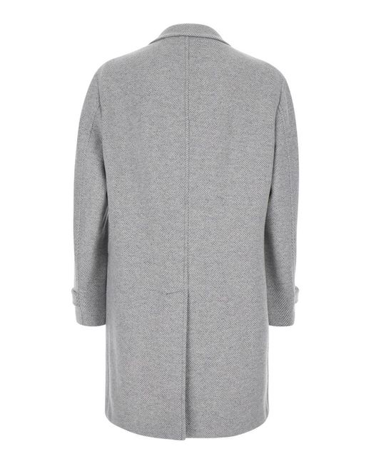 Eleventy Gray Coat With Notched Revers And Herringbone Motif for men