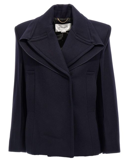 Victoria Beckham Blue 'Pointed Shoulder' Coat