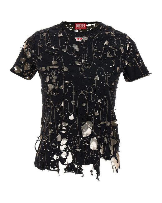 DIESEL Black Distressed T-Shirt