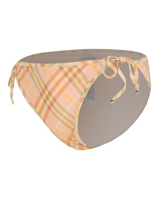 Burberry Natural 'Check' Cream Polyamide Blend Bikini Bottoms