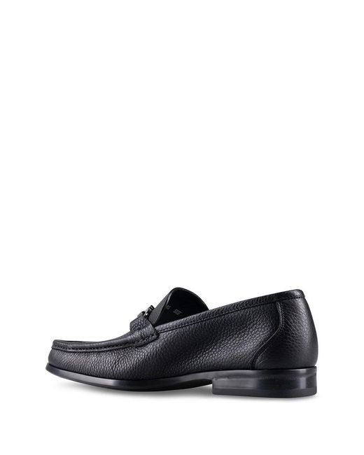 Ferragamo Blue Grained Leather Gancini Loafers Shoes for men