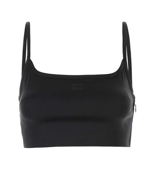 Miu Miu Black Stretch Satin Crop-Top