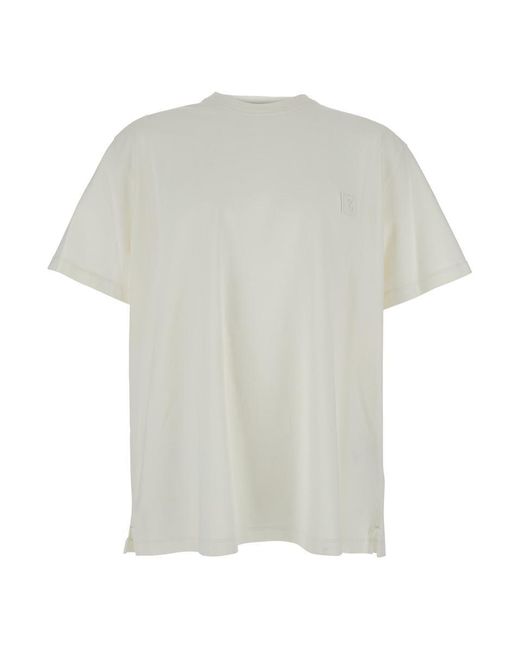 Wooyoungmi White Crewneck T-Shirt With Tonal Logo Embroidery On The Front And Maxi Logo Print On The Rear for men