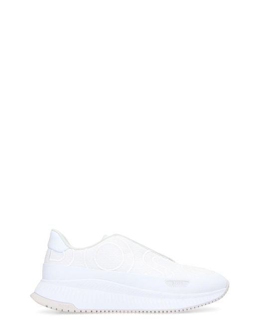 Boss White Fabric Low-Top Sneakers for men