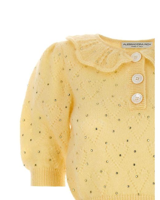 Alessandra Rich Yellow Rhinestone Sweater