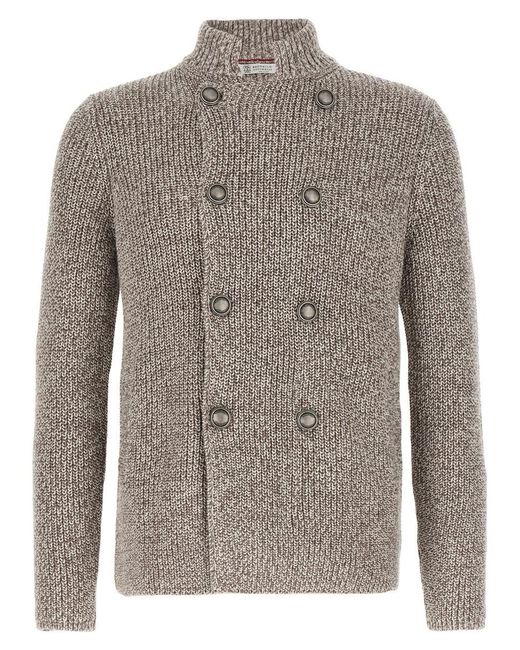 Brunello Cucinelli Gray Double-Breasted Cardigan for men