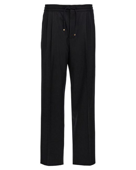 Brunello Cucinelli Black Front Pleat Pants for men