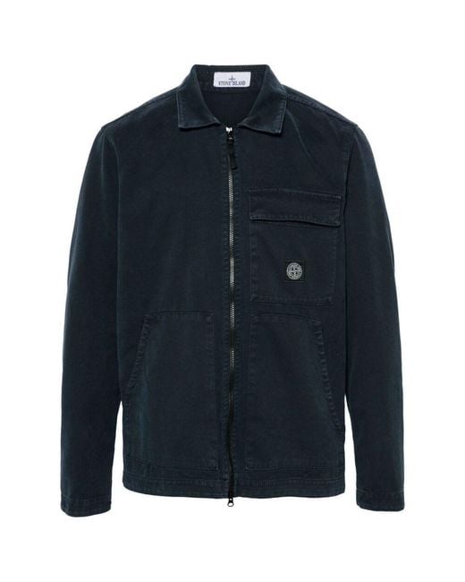 Stone Island Blue Canvas Overshirt for men