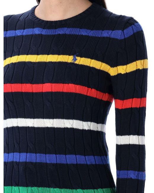 Polo Ralph Lauren Blue Striped Cable-Knit Cotton Jumper