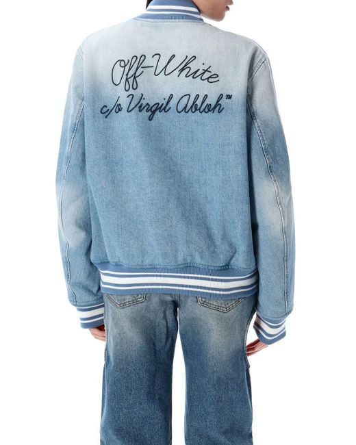 Off-White c/o Virgil Abloh Blue Denim Varsity Jacket