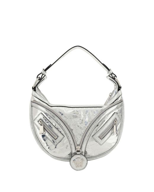 Versace Gray Repeat Leather Shoulder Bag
