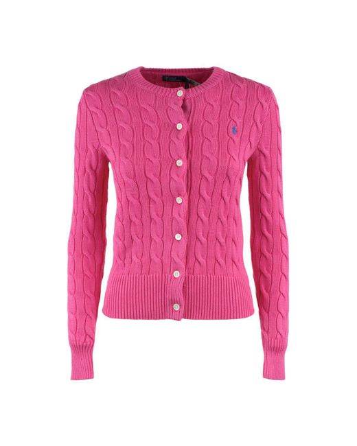 Ralph Lauren Pink Regatta Cotton Braided Crew Neck Cardigan