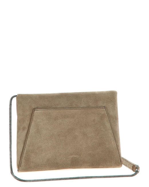 Brunello Cucinelli Gray Monile Suede Clutch Bag