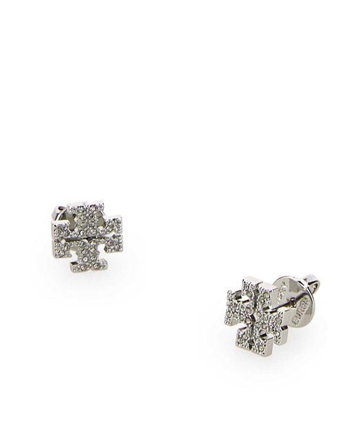 Tory Burch Metallic Crystal Logo Earrings