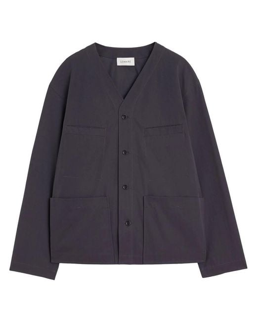 Lemaire Blue Collarless Overshirt for men