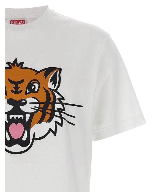 KENZO White Happy Tiger Printed T-Shirt for men