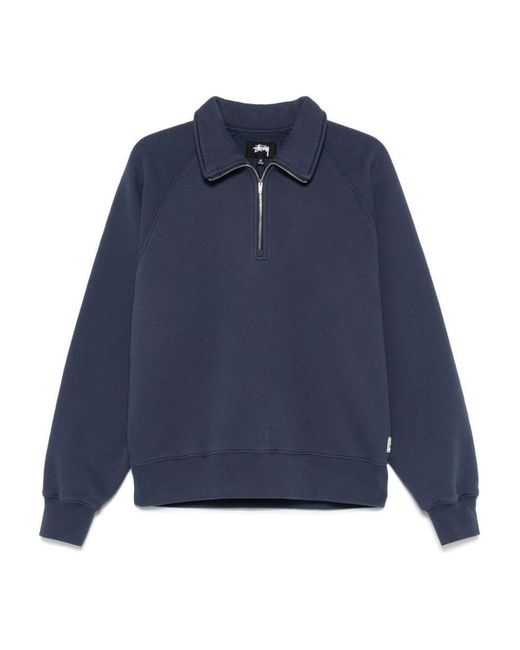 Stussy Blue Cotton Half-Zip Sweatshirt for men