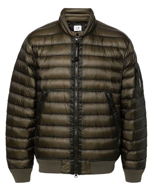 C P Company Black Lens-Detail Puffer Jacket for men