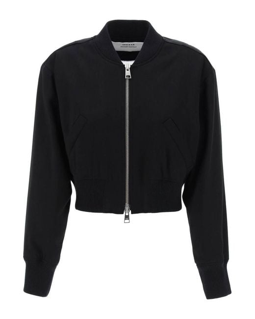 AMI Black Cropped Twill Bomber Jacket