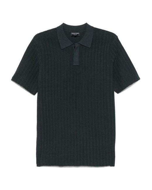 Emporio Armani Black Ribbed Polo Shirt for men