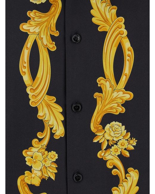 Versace Black Shirt With Cuban Collar And All-Over Graphic Print for men
