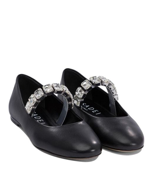 Casadei Black Ballet Shoes With Crystal Embellishments