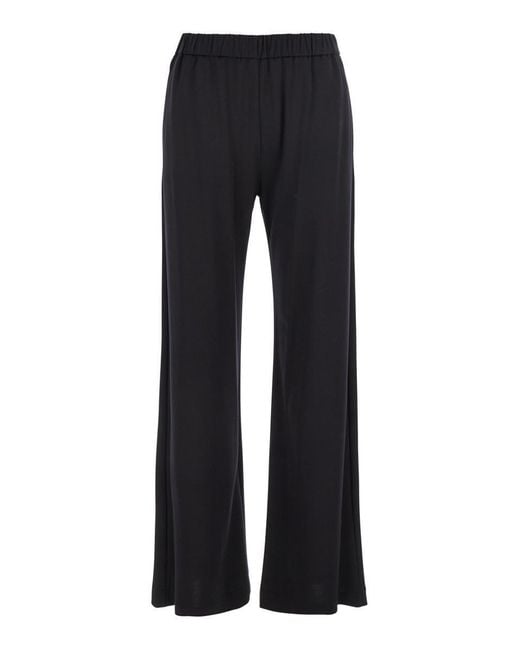 Plain Black Pants With Elastic Waist And Side Pockets