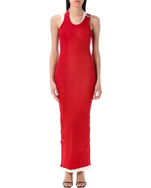 Jean Paul Gaultier Red Sculpted Long Dress With Unique Shoulder Detail