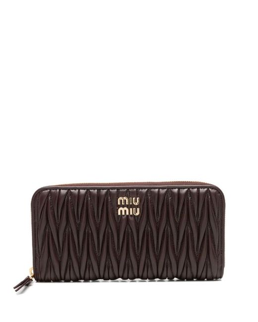 Miu Miu Brown Large Matelassé Leather Wallet